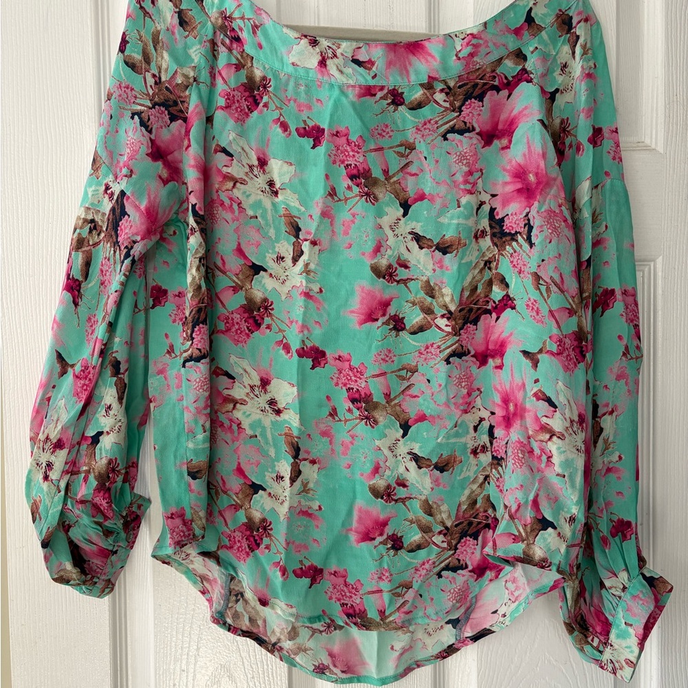 Tolani Floral Blouse - Pink and Green 100% silk